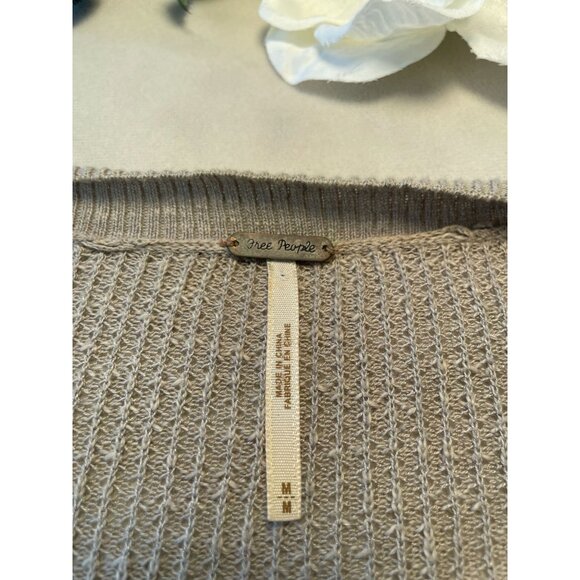 Free People Y2K Comfy Beige Long Knit Cardigan Pockets Bell sleeves BoHo Sz M - Picture 7 of 9